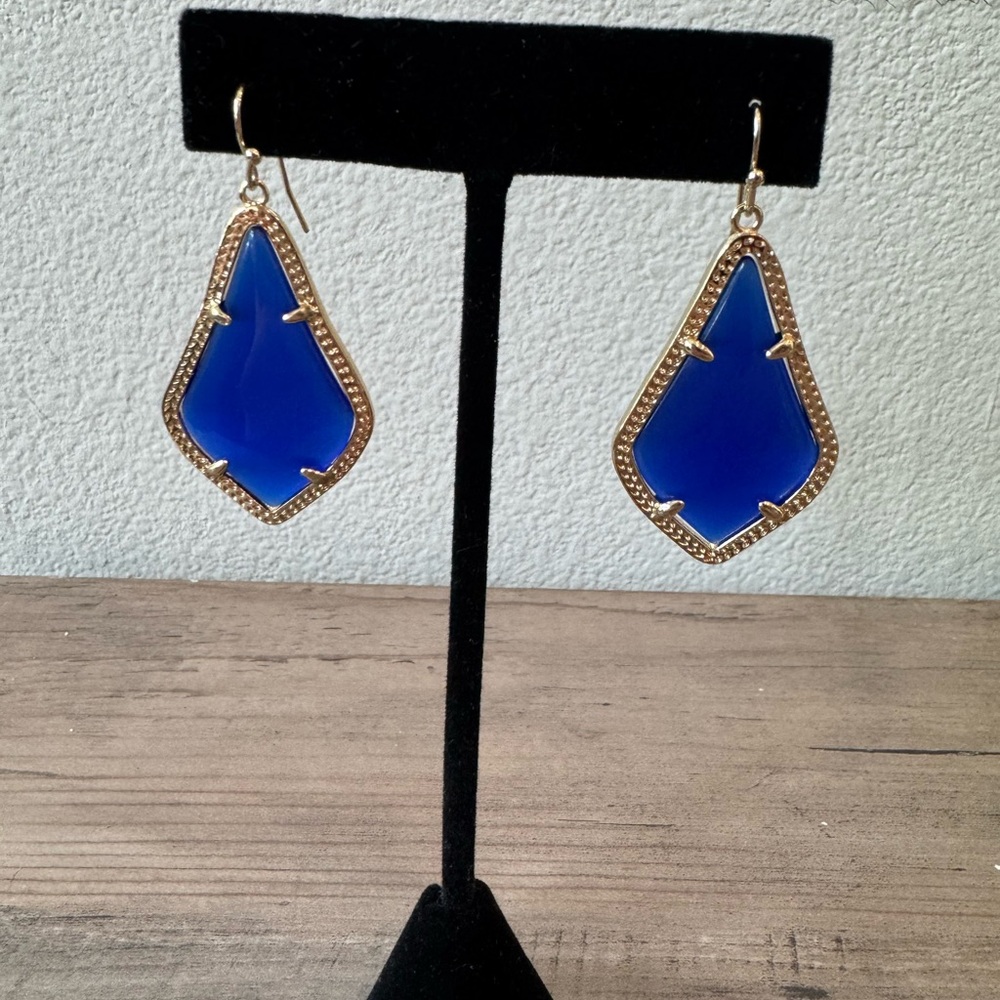 Kendra Scott Alex Cobalt Blue Gold Drop Earrings